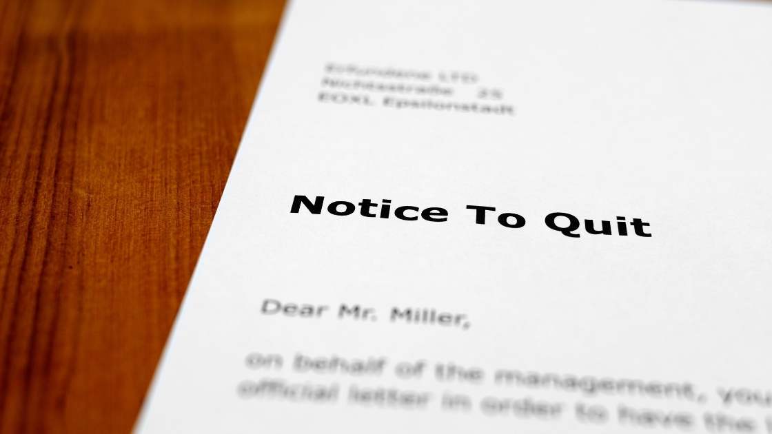 paper with the words notice to quit in bold at the top